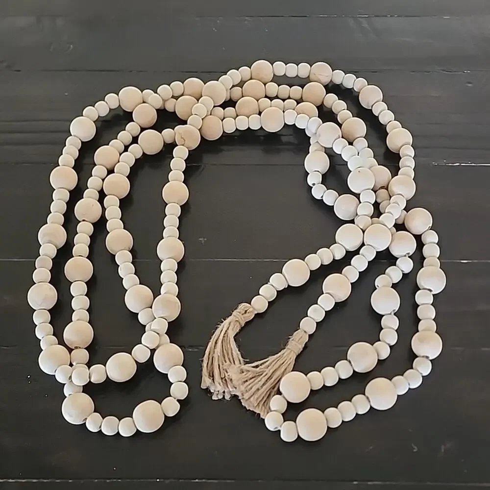 WOOD BEADS Decor Boho Tassels Natural Unfinished Garland 125